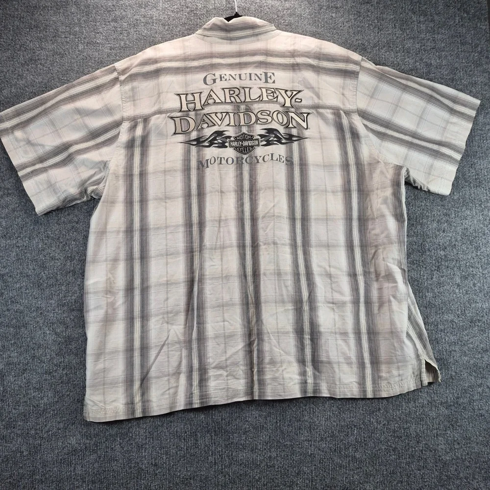 Harley Davidson Button Down Shirt Embroidered Plaid 3XL Gray Mens